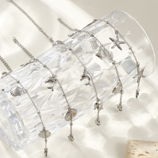Bild von Großhandel 304 Edelstahl Erbskette Kette Fußketten, Silberfarbe Frauen Ozean Schmuck Stilvoll Geschenk Schmuckbedarf, 1 Strang