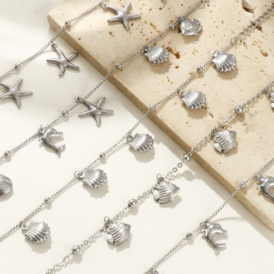Bild von Großhandel 304 Edelstahl Erbskette Kette Fußketten, Silberfarbe Frauen Ozean Schmuck Stilvoll Geschenk Schmuckbedarf, 1 Strang
