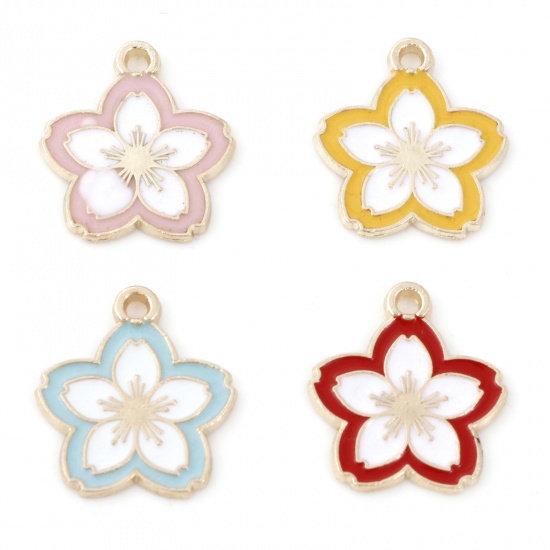 Picture of Zinc Based Alloy Charms Gold Plated Multicolor Flower Enamel 20mm x 18mm
