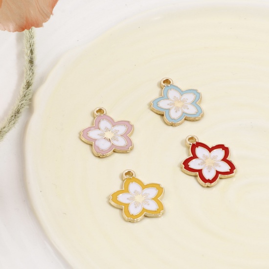 Picture of Zinc Based Alloy Charms Gold Plated Multicolor Flower Enamel 20mm x 18mm