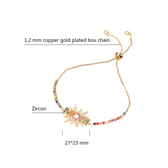 Picture of Brass Mother's Day Adjustable Slider/ Slide Bolo Bracelets Eye Sunshine Gold Plated Micro Pave Multicolour Cubic Zirconia                                                                                                                                     