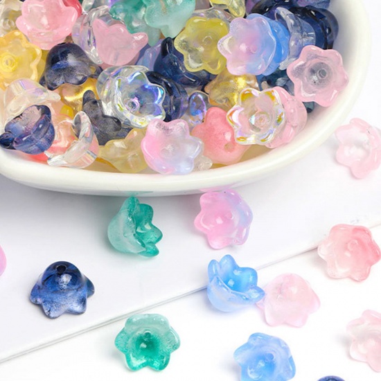 Picture of Lampwork Glass Beads Caps Flower Multicolor Gradient Color 10mm x 7.5mm