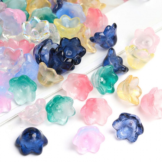 Picture of Lampwork Glass Beads Caps Flower Multicolor Gradient Color 10mm x 7.5mm
