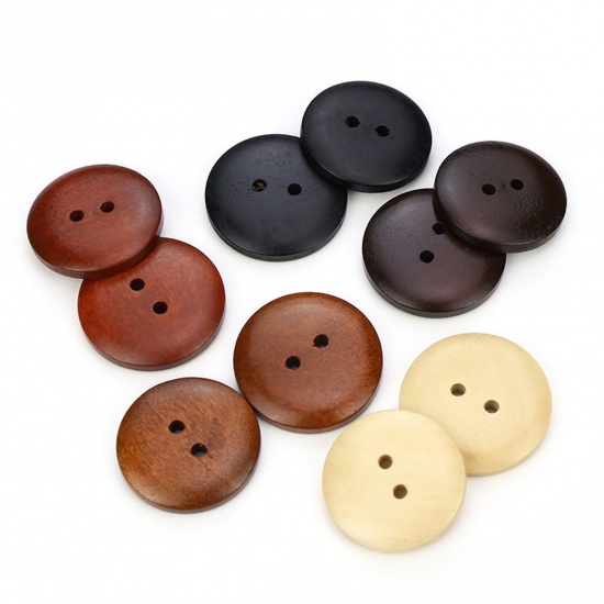Picture of Wood Sewing Buttons Scrapbooking 2 Holes Round Black