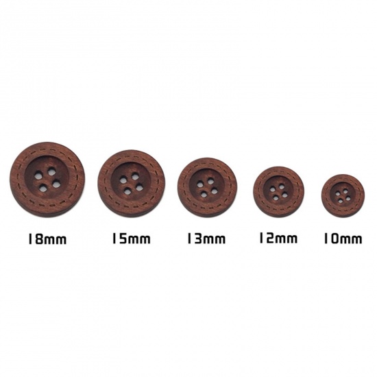 Picture of Wood Sewing Buttons Scrapbooking 4 Holes Round Multicolor