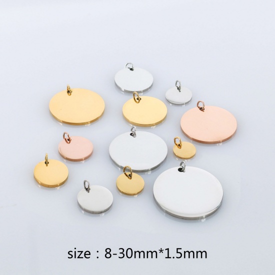 Picture of Eco-friendly 304 Stainless Steel Blank Stamping Tags Charms Round Multicolor Mirror Polishing