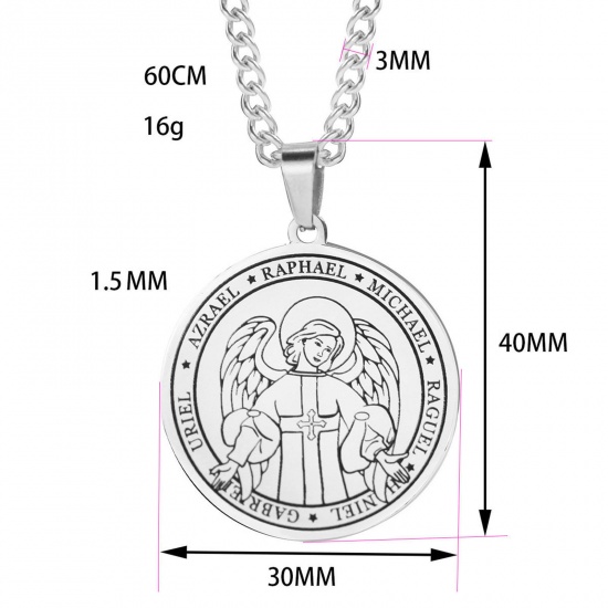 Picture of Eco-friendly 304 Stainless Steel Religious Curb Link Chain Necklace Silver Tone Round Angel 60cm(23 5/8") long