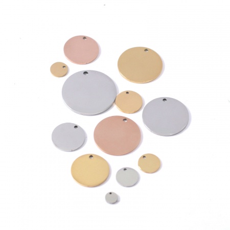Breloques Étiquettes d'Estampage Vierges en 304 Acier Inoxydable Respectueux de la Nature Rond Multicolore Polissage Miroir 5 Pcs