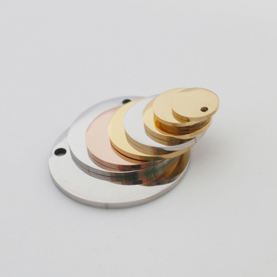 Picture of Eco-friendly 304 Stainless Steel Blank Stamping Tags Charms Round Multicolor Mirror Polishing