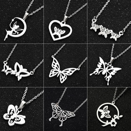 Picture of Wholesale Butterfly Animal Fairy Pendant Charm Necklace, Multicolor 304 Stainless Steel Link Cable Chain, Women's Insect Gift Jewelry For Retailer, 45cm(17.7") long, 1 Piece