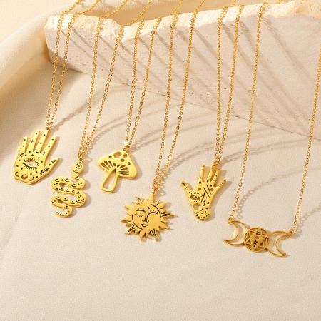 304 Stainless Steel Stylish Link Cable Chain Necklace Multicolor Sun Hand Palm 45cm(17 6/8") long