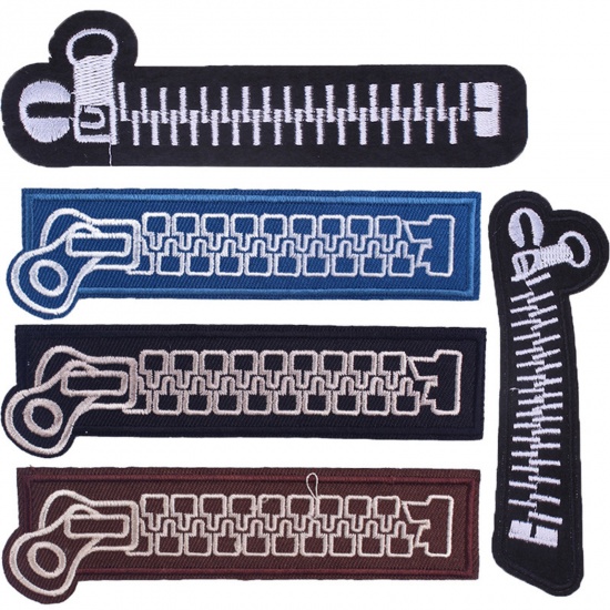 Picture of Polyester Embroidery Iron On Patches Appliques (With Glue Back) DIY Sewing Craft Clothing Decoration Multicolor Zipper 5 PCs