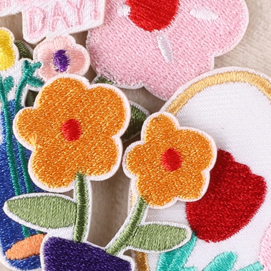 Picture of Polyester Embroidery Self-adhesive Patches Appliques DIY Sewing Craft Clothing Decoration Multicolor Flower 1 Piece