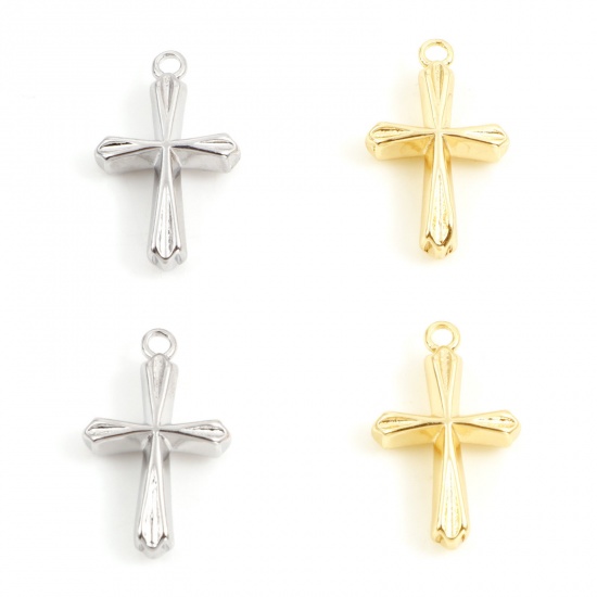 Picture of Brass Religious Charms Real Gold Plated Cross 19mm x 12mm                                                                                                                                                                                                     