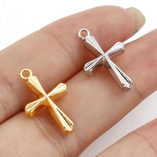 Picture of Brass Religious Charms Real Gold Plated Cross 19mm x 12mm                                                                                                                                                                                                     