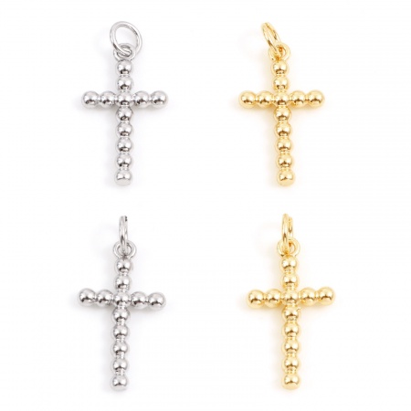 Ottone Religione Charms Croce Vero Oro Placcato 23.5mm x 11mm, 2 Pz