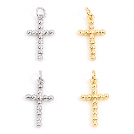 Picture of Brass Religious Charms Real Gold Plated Cross 23.5mm x 11mm