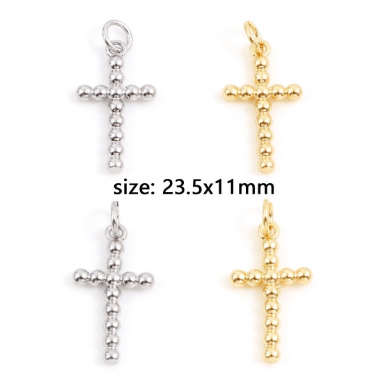 Picture of Brass Religious Charms Real Gold Plated Cross 23.5mm x 11mm