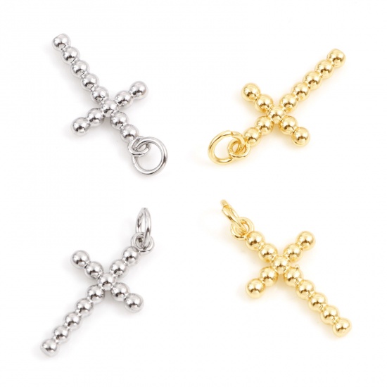 Picture of Brass Religious Charms Real Gold Plated Cross 23.5mm x 11mm