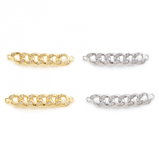 Picture of Brass Connectors Real Gold Plated Link Chain Micro Pave Clear Cubic Zirconia 29mm x 5mm                                                                                                                                                                       