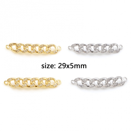 Picture of Brass Connectors Real Gold Plated Link Chain Micro Pave Clear Cubic Zirconia 29mm x 5mm                                                                                                                                                                       
