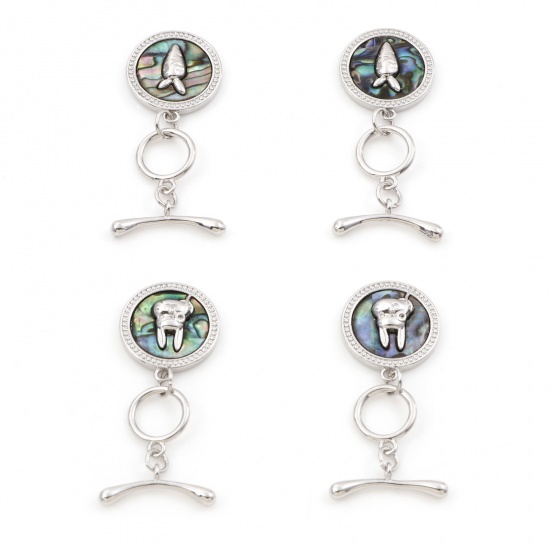 Picture of Brass Toggle Clasps Rabbit Animal Real Platinum Plated Multicolor 19.5x7mm 13x10.5mm                                                                                                                                                                          