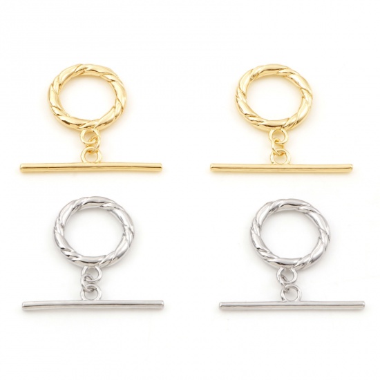 Picture of Brass Toggle Clasps Braided Real Gold Plated 3.5x0.6cm 2.4x2cm