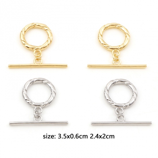 Picture of Brass Toggle Clasps Braided Real Gold Plated 3.5x0.6cm 2.4x2cm