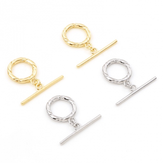 Picture of Brass Toggle Clasps Braided Real Gold Plated 3.5x0.6cm 2.4x2cm