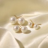 Picture of Hypoallergenic Retro Elegant 18K Real Gold Plated 304 Stainless Steel Ball Imitation Pearl Ear Post Stud Earrings For Women Anniversary 1 Pair