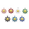 Picture of 304 Stainless Steel Flora Collection Charms Silver Tone Flower Double-sided Enamel 15mm x 13mm