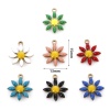 Bild von 304 Edelstahl Flora Kollektion Charms Vergoldet Blumen Doppelseitige Emaille 15mm x 13mm, 5 Stück