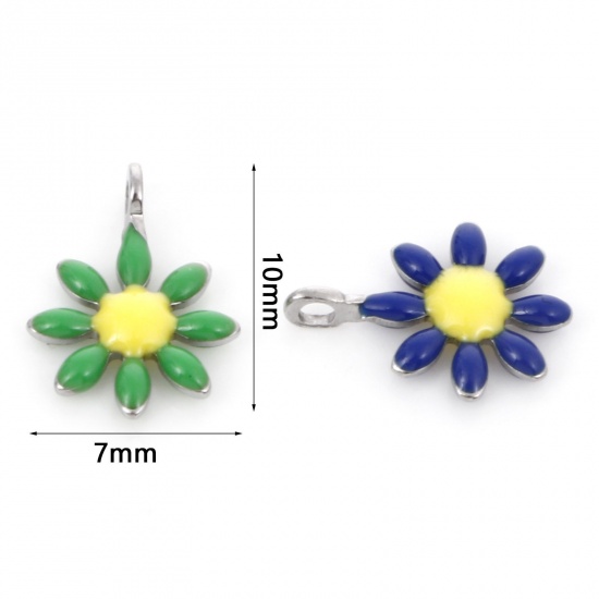 Image de Breloques en 304 Acier Inoxydable Collection Végétale Doré Fleurs Émail Double Face 10mm x 7mm , 10 Pcs