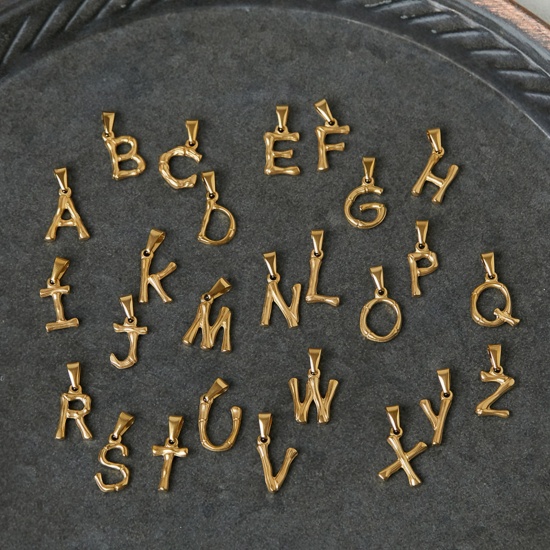 Imagen de 304 Acero Inoxidable Colgantes Charms De forma Bambú 18k Chapado en Oro Mayúscula Letra " A-Z " 1 Unidad