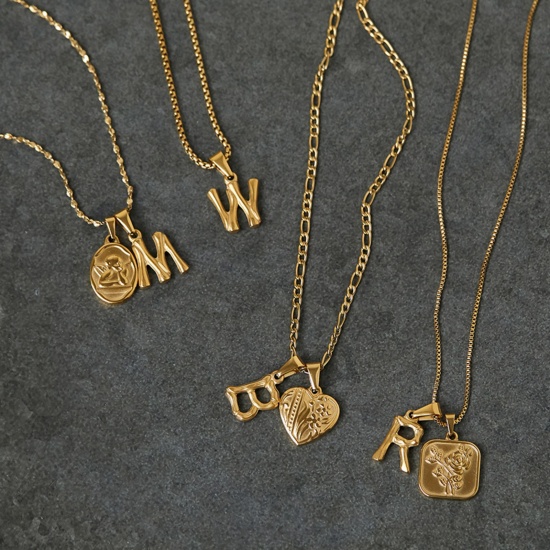 Imagen de 304 Acero Inoxidable Colgantes Charms De forma Bambú 18k Chapado en Oro Mayúscula Letra " A-Z " 1 Unidad