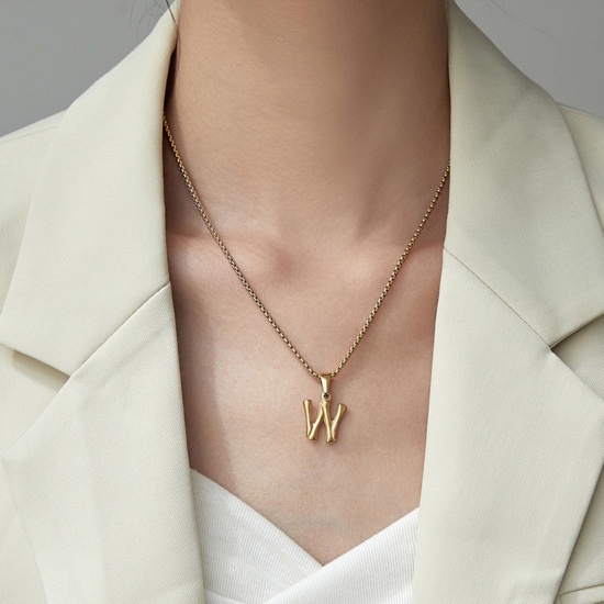 Imagen de 304 Acero Inoxidable Colgantes Charms De forma Bambú 18k Chapado en Oro Mayúscula Letra " A-Z " 1 Unidad