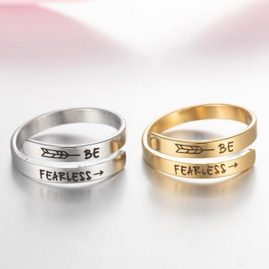Bild von Großhandel Frauen Geschenk Kreuz Offen Verstellbar Ring, Bunt 304 Edelstahl, Positive Zitate Energie Stilvoll Schmuckbedarf, 17mm (US Größe 6.5), 1 Stück