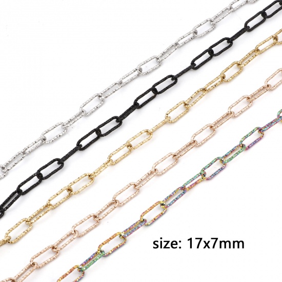 Picture of 1 Roll (Approx 5 M/Roll) Vacuum Plating 304 Stainless Steel Open Link Cable Chain For Handmade DIY Jewelry Making Findings Multicolor 17x7mm