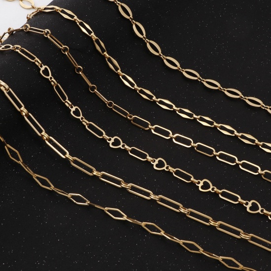 Picture of Eco-friendly Vacuum Plating 304 Stainless Steel Link Chain 18K Gold Plated 1 Piece (Approx 1 M/Piece)