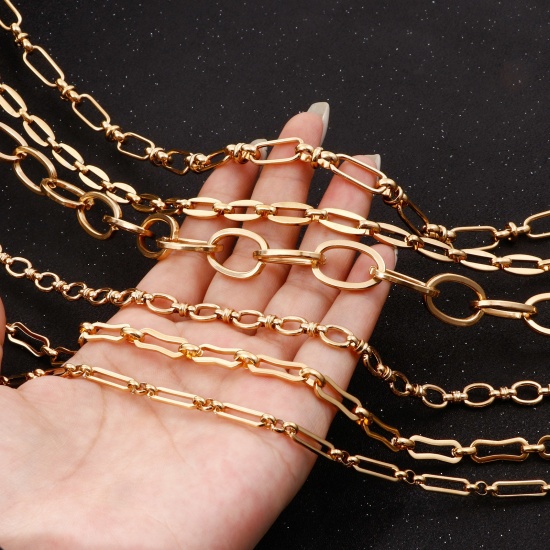 Picture of Eco-friendly Vacuum Plating 304 Stainless Steel Link Chain 18K Gold Plated 1 Piece (Approx 1 M/Piece)