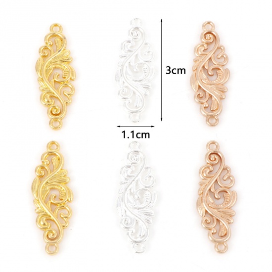 Изображение Цинковый Сплав Коннекторы фурнитуры Ажурные цветы Разноцветный 3см x 1.1см, 50 ШТ