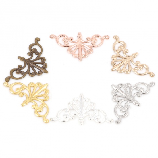 Picture of Brass Filigree Stamping Embellishments Triangle Fleur-De-Lis Multicolor 28mm x 16mm                                                                                                                                                                           