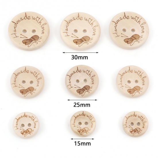 Picture of Wood Sewing Buttons Scrapbooking 2 Holes Round Natural Message " Hand Made With Love "
