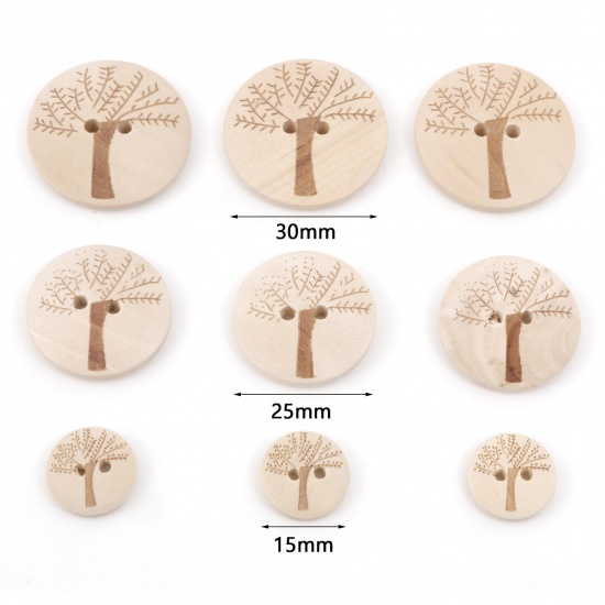 Picture of Wood Sewing Buttons Scrapbooking 2 Holes Round Natural Tree