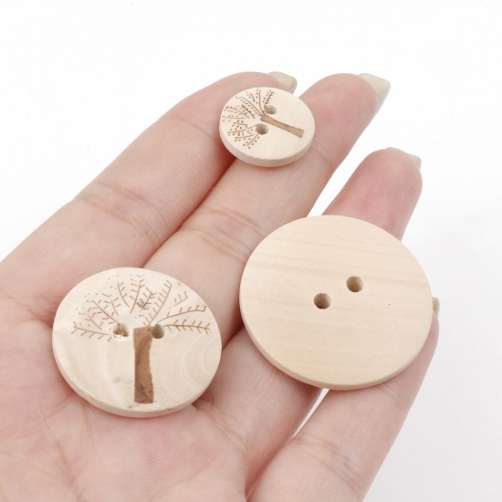 Picture of Wood Sewing Buttons Scrapbooking 2 Holes Round Natural Tree