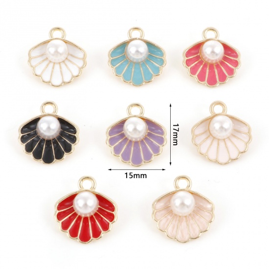 Picture of Zinc Based Alloy Enamel Charms Gold Plated Multicolor Shell Imitation Pearl 17mm x 15mm