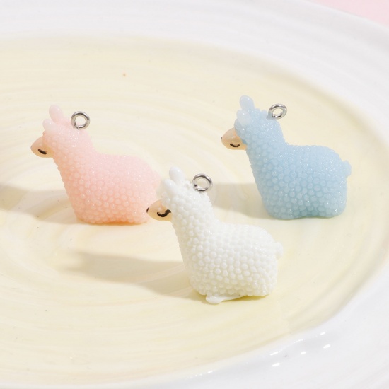 Picture of Resin Charms Alpaca Animal Silver Tone Multicolor 3D 27mm x 24mm