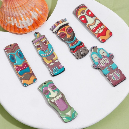 Picture of Acrylic African Tribal Ethnic Jewelry Pendants Face Multicolor