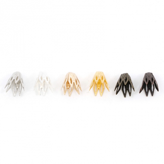 Immagine di Lega di Ferro Coppette Copriperla Fiore Disegno Multicolore (Addetti 8mm Perline) 10mm x 8mm, 100 Pz