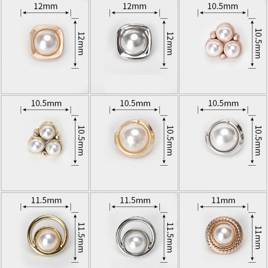 Picture of Alloy Metal Sewing Shank Buttons Single Hole Round Imitation Pearl